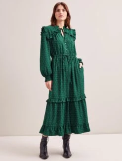 Loretta Maxi Dress - Green Black Trellis Print -CEFINN Shop SP24 D612 LORETTA GREENBLACKTRELLISPRINT LS 7373