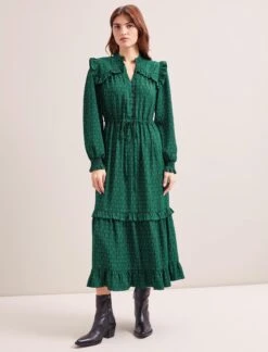 Loretta Maxi Dress - Green Black Trellis Print -CEFINN Shop SP24 D612 LORETTA GREENBLACKTRELLISPRINT LS 7433