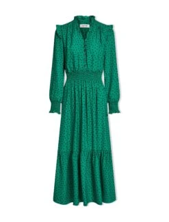 Saskia Maxi Dress - Green Black Polka Dot Print -CEFINN Shop SP24 D613 SASKIA GREENBLACKPOLKADOTPRINT LS