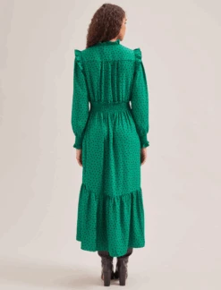 Saskia Maxi Dress - Green Black Polka Dot Print -CEFINN Shop SP24 D613 SASKIA GREENBLACKPOLKADOTPRINT LS 882