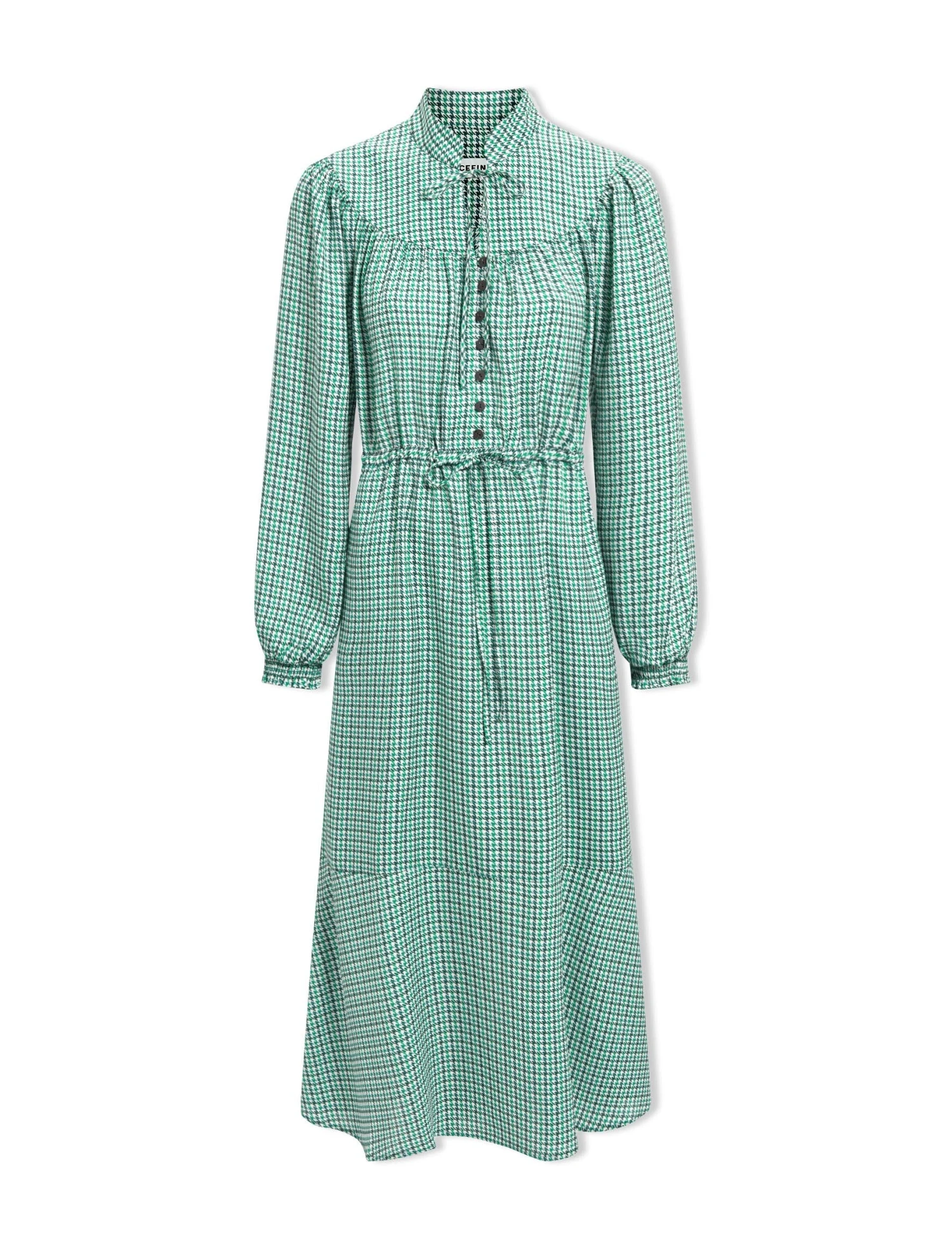 Zahra Midi Dress - Ecru Green Houndstooth Print 7 Zahra Midi Dress - Ecru Green Houndstooth Print - Image 7