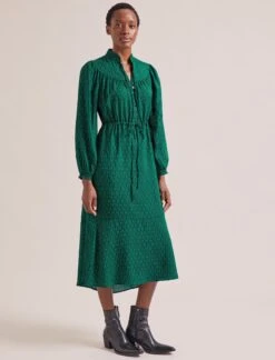 Zahra Midi Dress - Green Black Trellis Print -CEFINN Shop SP24 D615 ZAHRA GREENBLACKTRELLISPRINT LS 1884