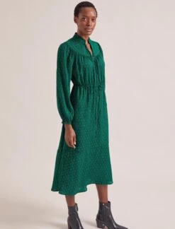 Zahra Midi Dress - Green Black Trellis Print -CEFINN Shop SP24 D615 ZAHRA GREENBLACKTRELLISPRINT LS 1919