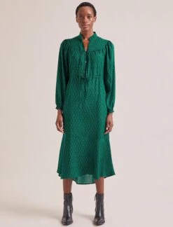 Zahra Midi Dress - Green Black Trellis Print -CEFINN Shop SP24 D615 ZAHRA GREENBLACKTRELLISPRINT LS 1949