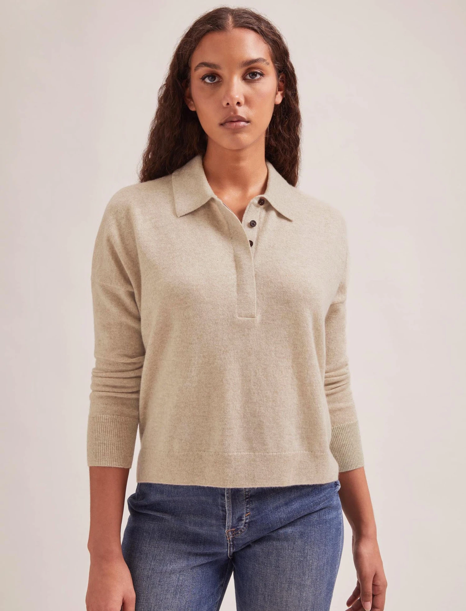 Kelly Cashmere Jumper - Sand 1 Kelly Cashmere Jumper - Sand