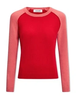 Drew Cashmere Jumper - Red Pink Colourblock -CEFINN Shop SP24 K172 DREW REDPINKCOLOURBLOCK LS