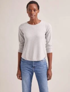 Maia Cotton Silk Blend T-Shirt - Pale Grey Melange -CEFINN Shop SP24 K174 MAIA PALEGREYMELANGE LS 0018