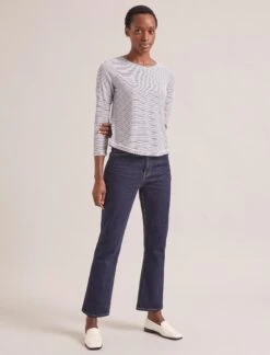 Maia Cotton Silk Blend T-Shirt - White Navy Stripe -CEFINN Shop SP24 K174 MAIA WHITENAVYSTRIPE LS 1988