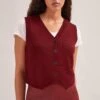 Wesley Cashmere Blend V Neck Waistcoat - Dark Red