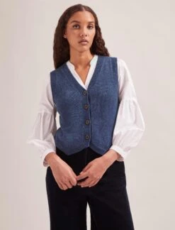 Wesley Cashmere Blend V Neck Waistcoat - Denim Blue -CEFINN Shop SP24 K82 WESLEY DENIMBLUE LS 1517