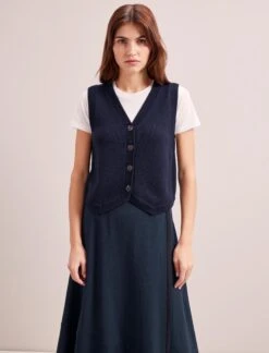 Wesley Cashmere Blend V Neck Waistcoat - Navy -CEFINN Shop SP24 K82 WESLEY NAVY LS 0858