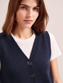 Wesley Cashmere Blend V Neck Waistcoat - Navy -CEFINN Shop SP24 K82 WESLEY NAVY LS 0875