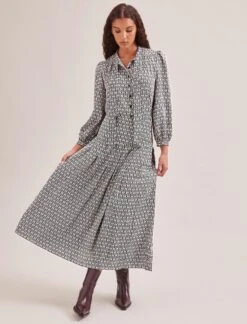 Aubrey Shirt - Ecru Black Trellis Print -CEFINN Shop SP24 S84 AUBREY ECRUBLACKTRELLISPRINT LS 449