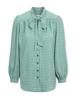 Aubrey Shirt - Ecru Green Houndstooth Print -CEFINN Shop SP24 S84 AUBREY ECRUGREENHOUNDSTOOTHPRINT LS