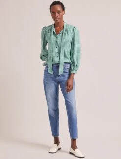 Aubrey Shirt - Ecru Green Houndstooth Print -CEFINN Shop SP24 S84 AUBREY ECRUGREENHOUNDSTOOTHPRINT LS 0188