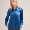 Skyla Silk Satin Shirt - Blue