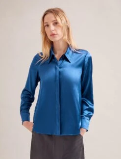 Skyla Silk Satin Shirt - Blue