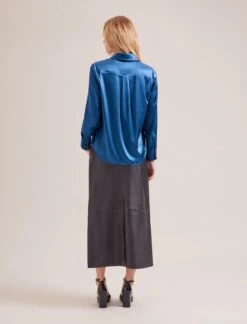 Skyla Silk Satin Shirt - Blue -CEFINN Shop SP24 S88 SKYLA BLUE LS 17064