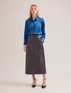 Skyla Silk Satin Shirt - Blue -CEFINN Shop SP24 S88 SKYLA BLUE LS 17080