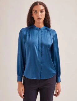 Bailey Silk Satin Shirt - Blue -CEFINN Shop SP24 S89 BAILEY BLUE LS 2360