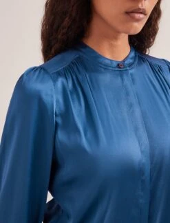 Bailey Silk Satin Shirt - Blue -CEFINN Shop SP24 S89 BAILEY BLUE LS 2372