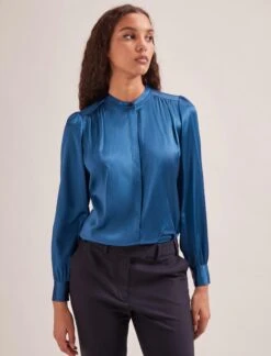 Bailey Silk Satin Shirt - Blue -CEFINN Shop SP24 S89 BAILEY BLUE LS 2404