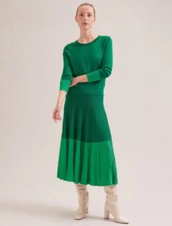 Colette Contrast Hem Skirt - Emerald Green -CEFINN Shop SP24 SK105 COLETTE EMERALDGREEN LS 19192