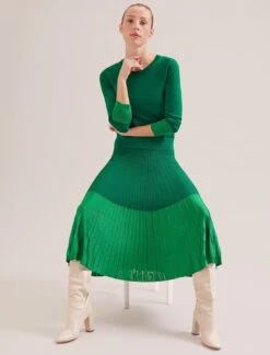 Colette Contrast Hem Skirt - Emerald Green -CEFINN Shop SP24 SK105 COLETTE EMERALDGREEN LS 19272