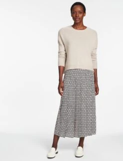 Sienna Maxi Skirt - Ecru Black Trellis Print -CEFINN Shop SP24 SK183 SIENNA ECRUBLACKTRELLISPRINT LS 056