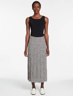 Sienna Maxi Skirt - Ecru Black Trellis Print -CEFINN Shop SP24 SK183 SIENNA ECRUBLACKTRELLISPRINT LS 067