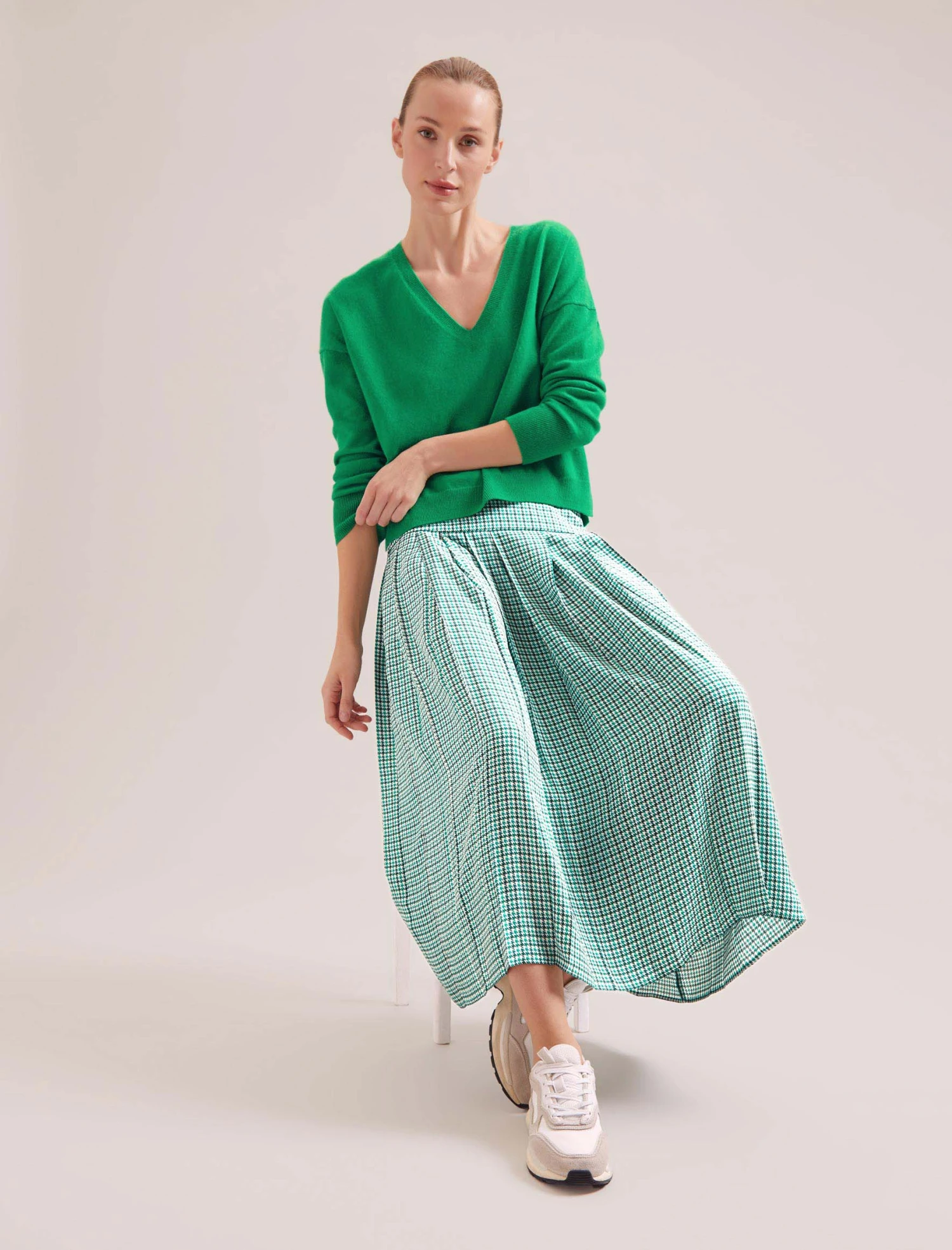 Sienna Maxi Skirt - Ecru Green Houndstooth Print 1 Sienna Maxi Skirt - Ecru Green Houndstooth Print