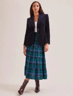 Maria Organic Cotton Seersucker Maxi Skirt - Navy Green -CEFINN Shop SP24 SK185 MARIA NAVYGREEN LS 1261