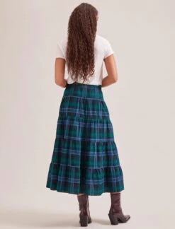 Maria Organic Cotton Seersucker Maxi Skirt - Navy Green -CEFINN Shop SP24 SK185 MARIA NAVYGREEN LS 1342