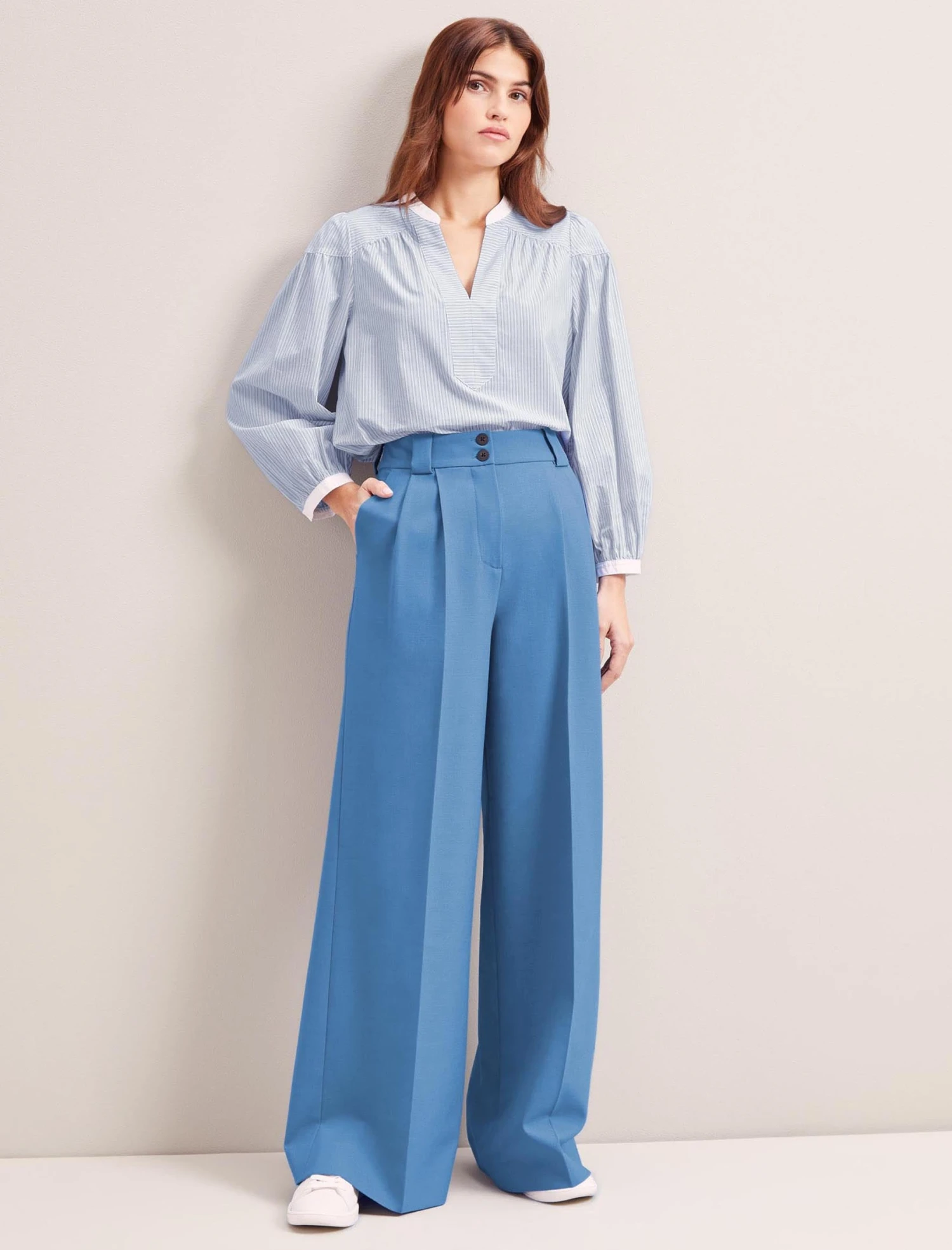 Margot New Wool Wide Leg Trouser - Blue 4 Margot New Wool Wide Leg Trouser - Blue - Image 4