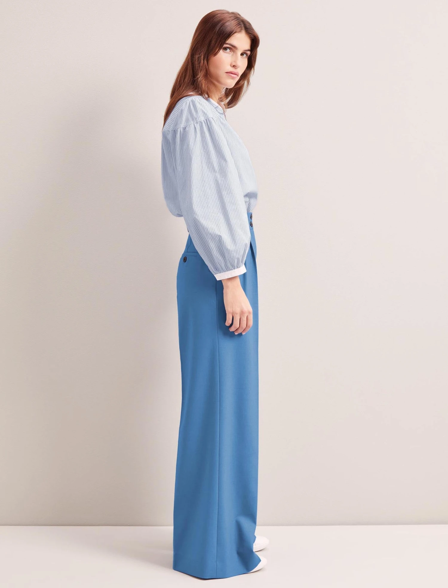 Margot New Wool Wide Leg Trouser - Blue 1 Margot New Wool Wide Leg Trouser - Blue