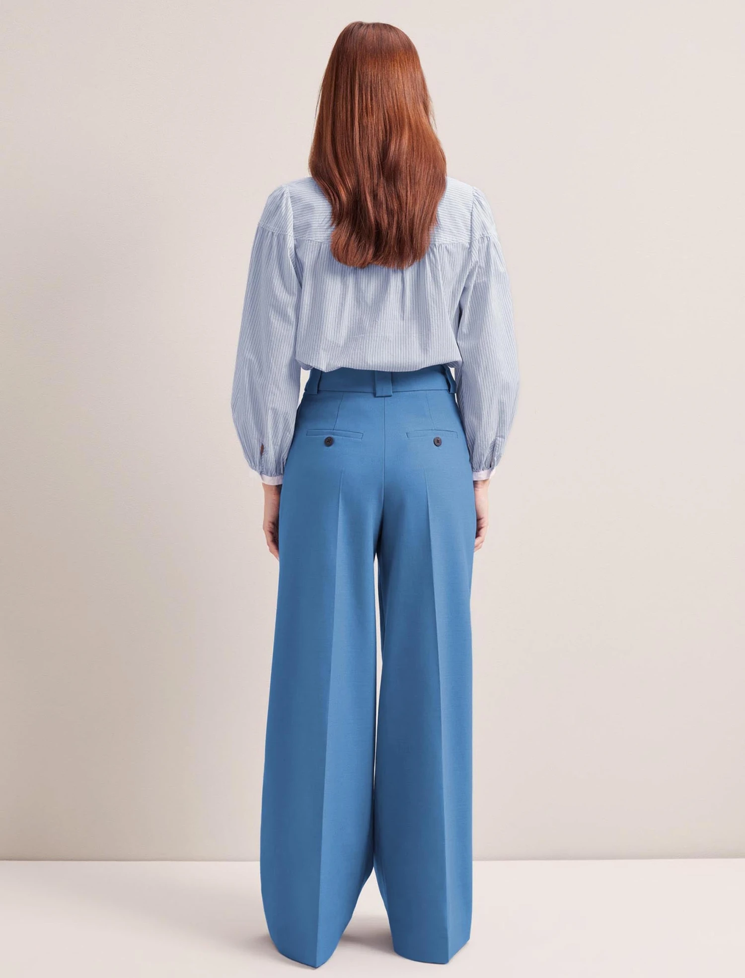 Margot New Wool Wide Leg Trouser - Blue 8 Margot New Wool Wide Leg Trouser - Blue - Image 8