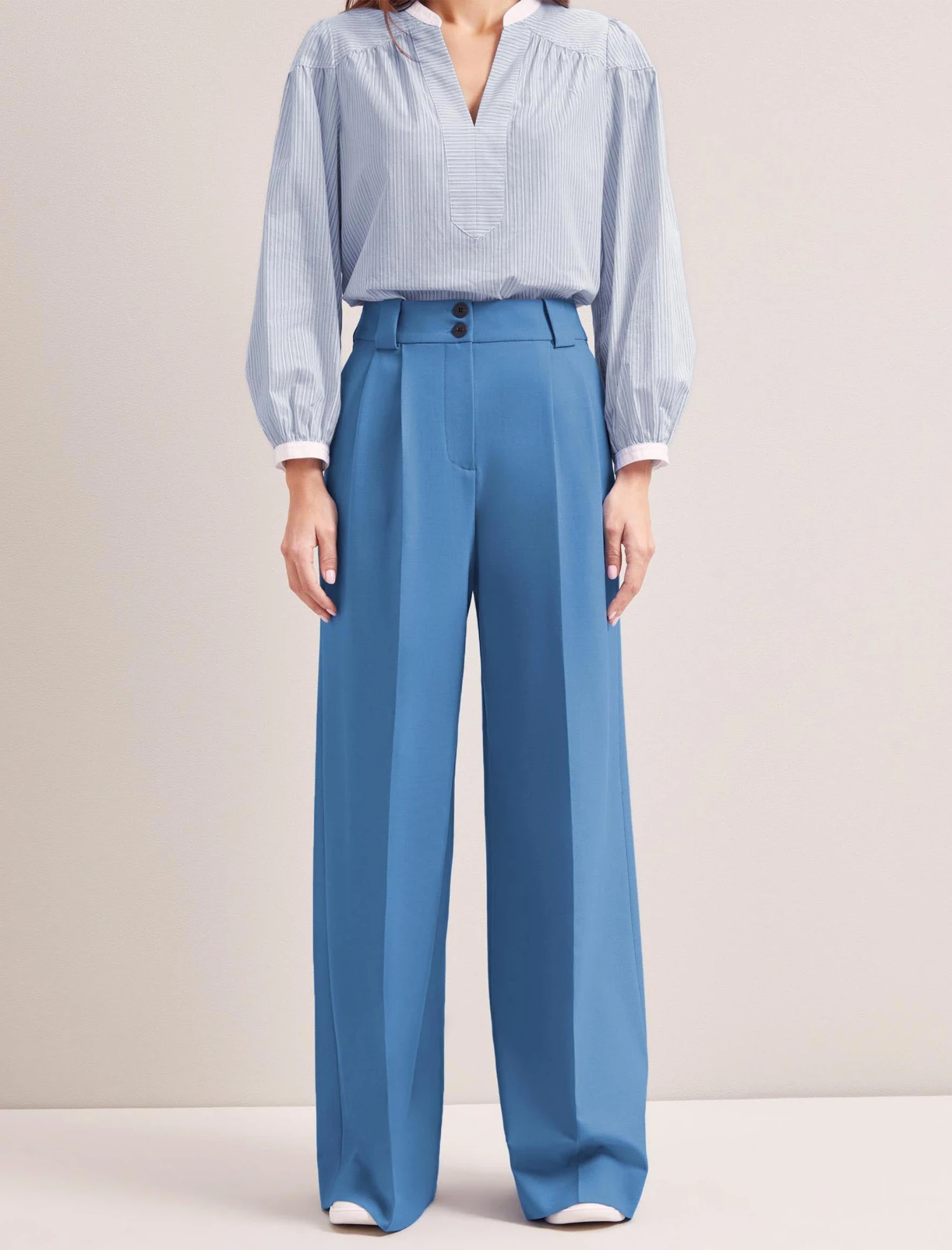 Margot New Wool Wide Leg Trouser - Blue 5 Margot New Wool Wide Leg Trouser - Blue - Image 5