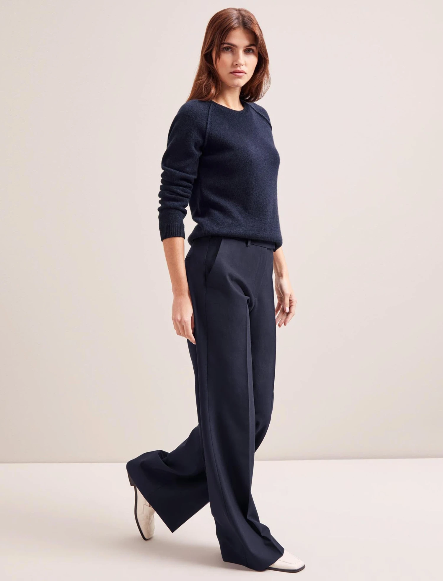 Terence New Wool Wide Leg Trouser - Navy 2 Terence New Wool Wide Leg Trouser - Navy - Image 2