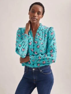 Stella Silk Shirt - Mint Posy Print -CEFINN Shop STELLA MINT ROSE 2509