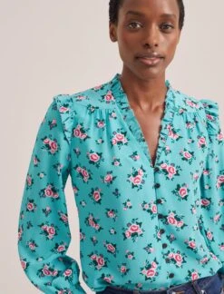 Stella Silk Shirt - Mint Posy Print -CEFINN Shop STELLA MINT ROSE 2519
