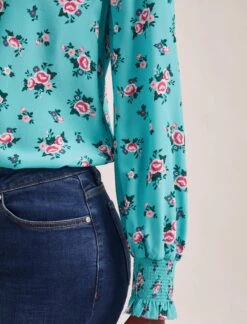 Stella Silk Shirt - Mint Posy Print -CEFINN Shop STELLA MINT ROSE 2528