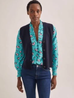 Stella Silk Shirt - Mint Posy Print -CEFINN Shop STELLA MINT ROSE 2560