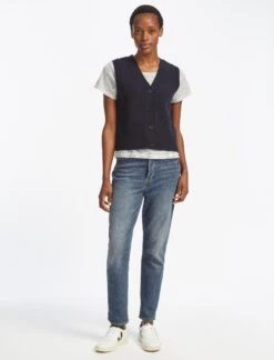 Meryl Wool V Neck Waistcoat - Navy -CEFINN Shop SU22 K69 MERYL NAVY LS 25260