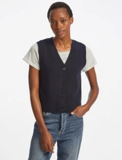 Meryl Wool V Neck Waistcoat - Navy -CEFINN Shop SU22 K69 MERYL NAVY LS 25309