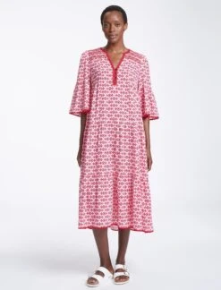 Hester Cotton Maxi Dress - Pink Diamond Geo Print -CEFINN Shop SU23 D525 HESTER PINKDIAMONDGEOPRINT LS0273
