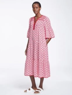 Hester Cotton Maxi Dress - Pink Diamond Geo Print -CEFINN Shop SU23 D525 HESTER PINKDIAMONDGEOPRINT LS0287