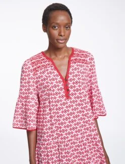 Hester Cotton Maxi Dress - Pink Diamond Geo Print -CEFINN Shop SU23 D525 HESTER PINKDIAMONDGEOPRINT LS0319