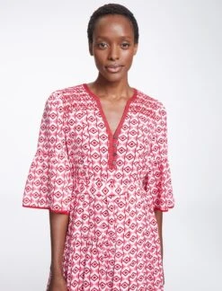 Hester Cotton Maxi Dress - Pink Diamond Geo Print -CEFINN Shop SU23 D525 HESTER PINKDIAMONDGEOPRINT LS0405