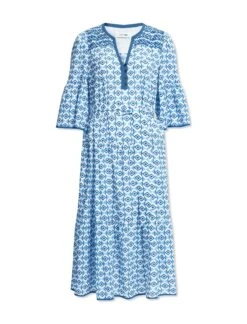 Hester Cotton Maxi Dress - Blue Diamond Geo Print -CEFINN Shop SU23 D52 BLUEDIAMONDGEOPRINT CO