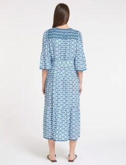 Hester Cotton Maxi Dress - Blue Diamond Geo Print -CEFINN Shop SU23 D52 HESTER BLUEDIAMONDGEOPRINT LS 59133